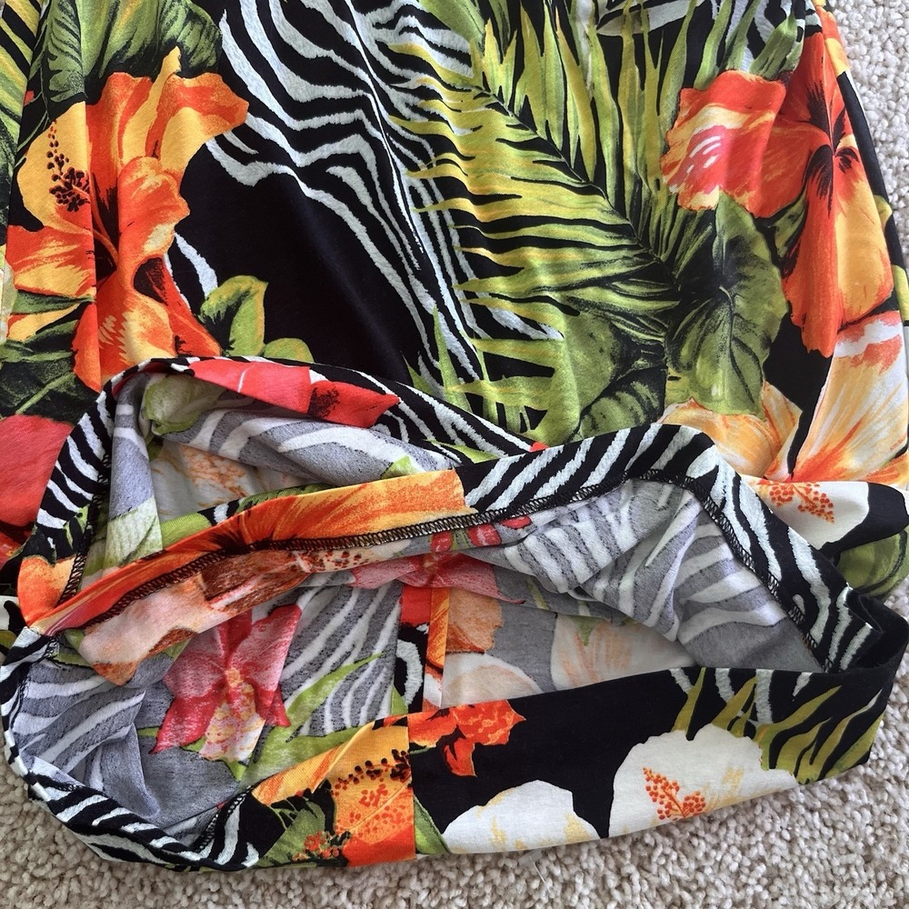 Vintage Cache Bodycon Dress Medium Faux Wrap Tropical Zebra 90s Maximalist USA - Picture 10 of 12